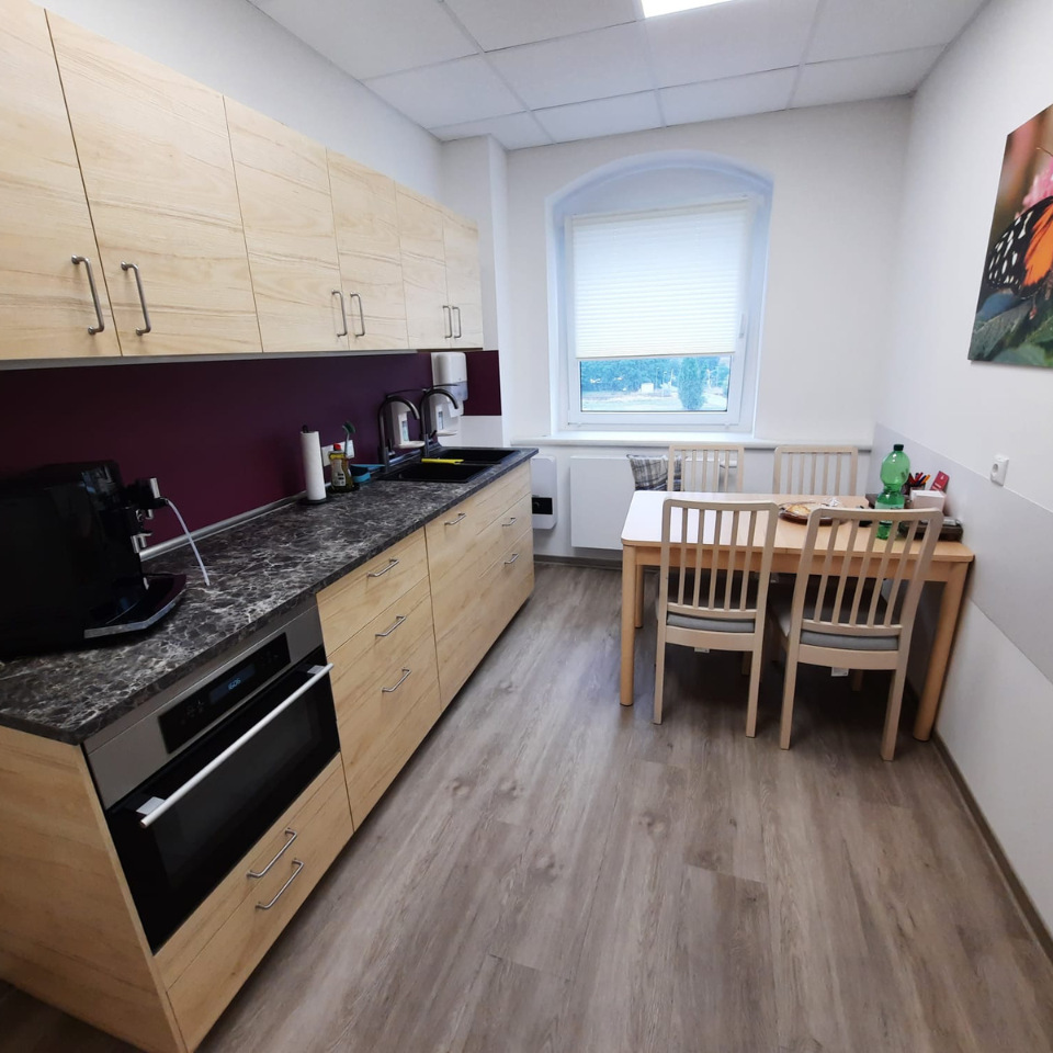 Wandschutz als K&uuml;chenr&uuml;ckwand links und Wandschutz im Essbereich rechts